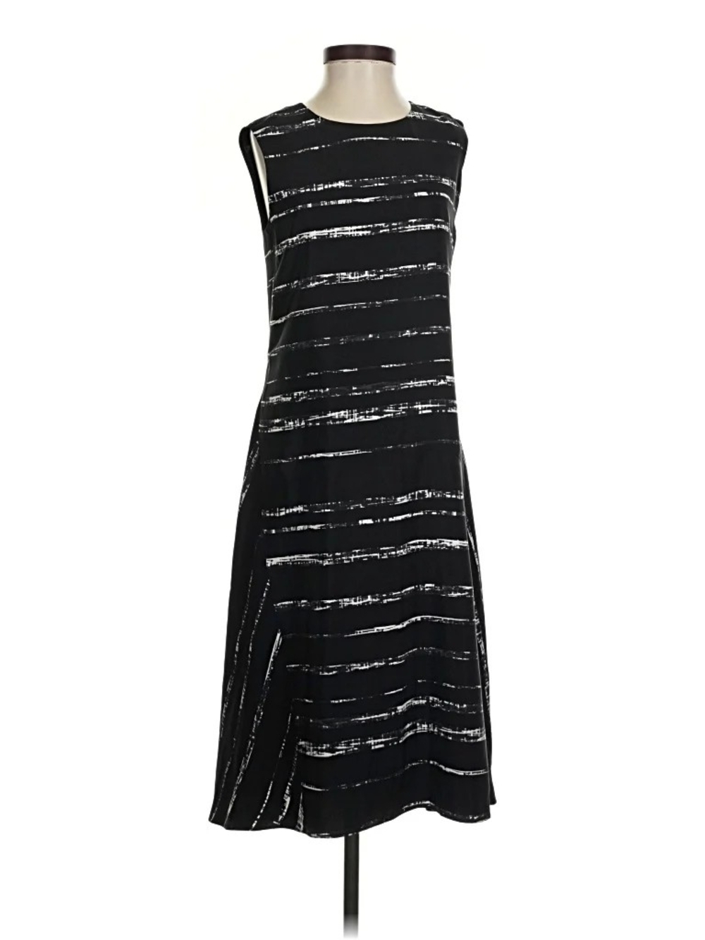 Vince Black Shift Dress with White Brushstroke Stripes